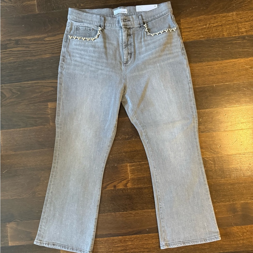 Loft high rise gray embellished jeans